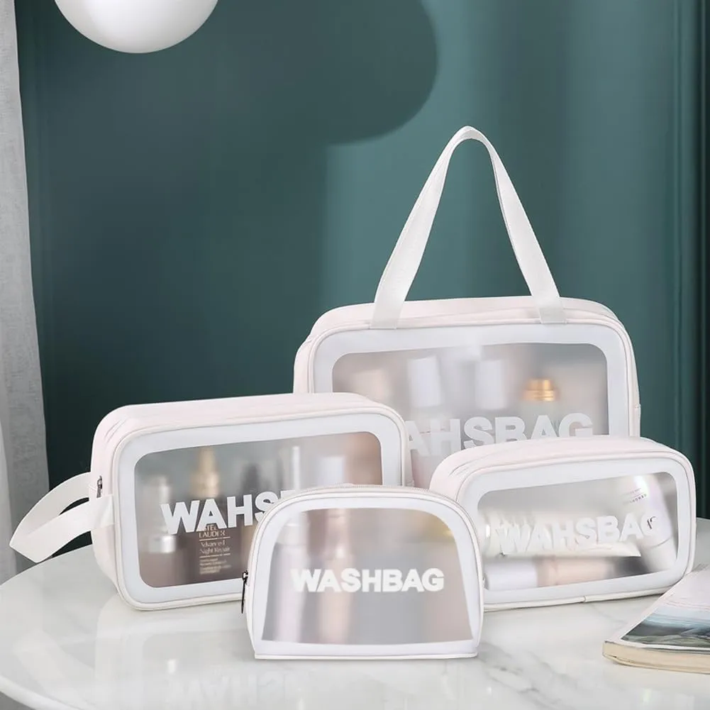 Aucuu Borse da Toilette Trasparenti in PVC, Set da 4 Pezzi, Beauty Case Impermeabile per Viaggio e Cosmetici - immagine 4