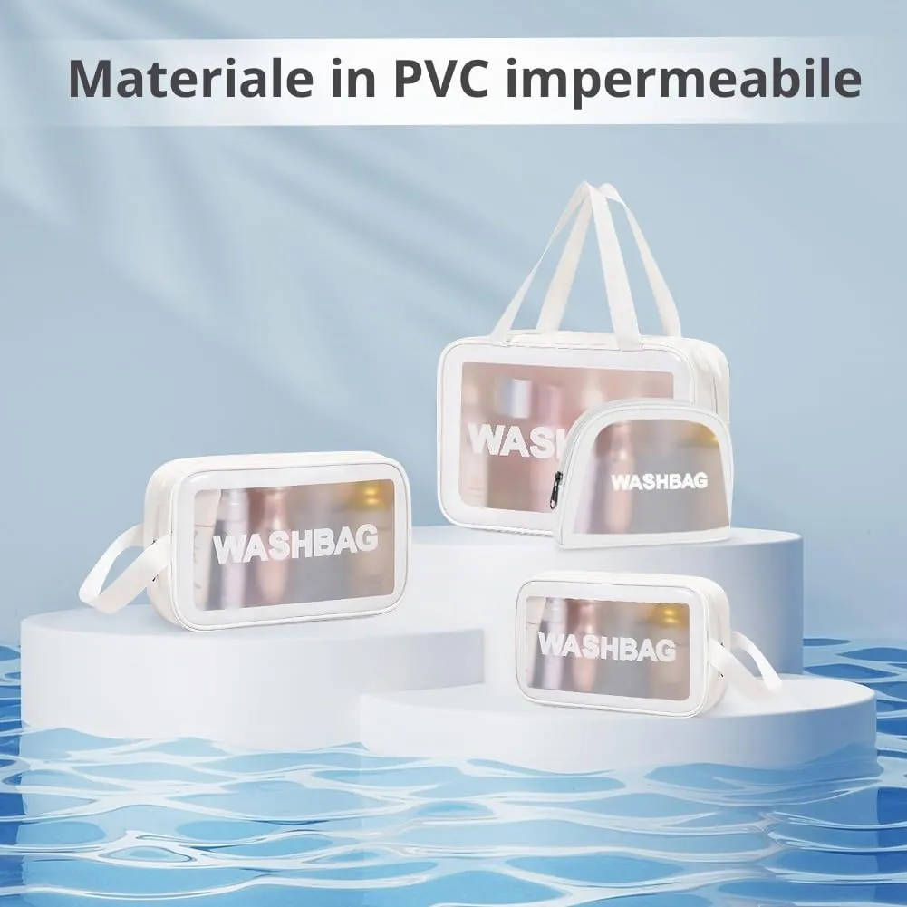 Aucuu Borse da Toilette Trasparenti in PVC, Set da 4 Pezzi, Beauty Case Impermeabile per Viaggio e Cosmetici - immagine 6