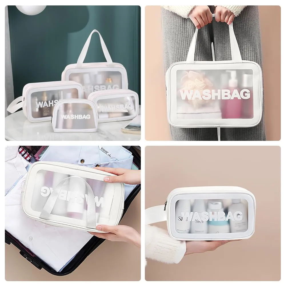 Aucuu Borse da Toilette Trasparenti in PVC, Set da 4 Pezzi, Beauty Case Impermeabile per Viaggio e Cosmetici - immagine 7