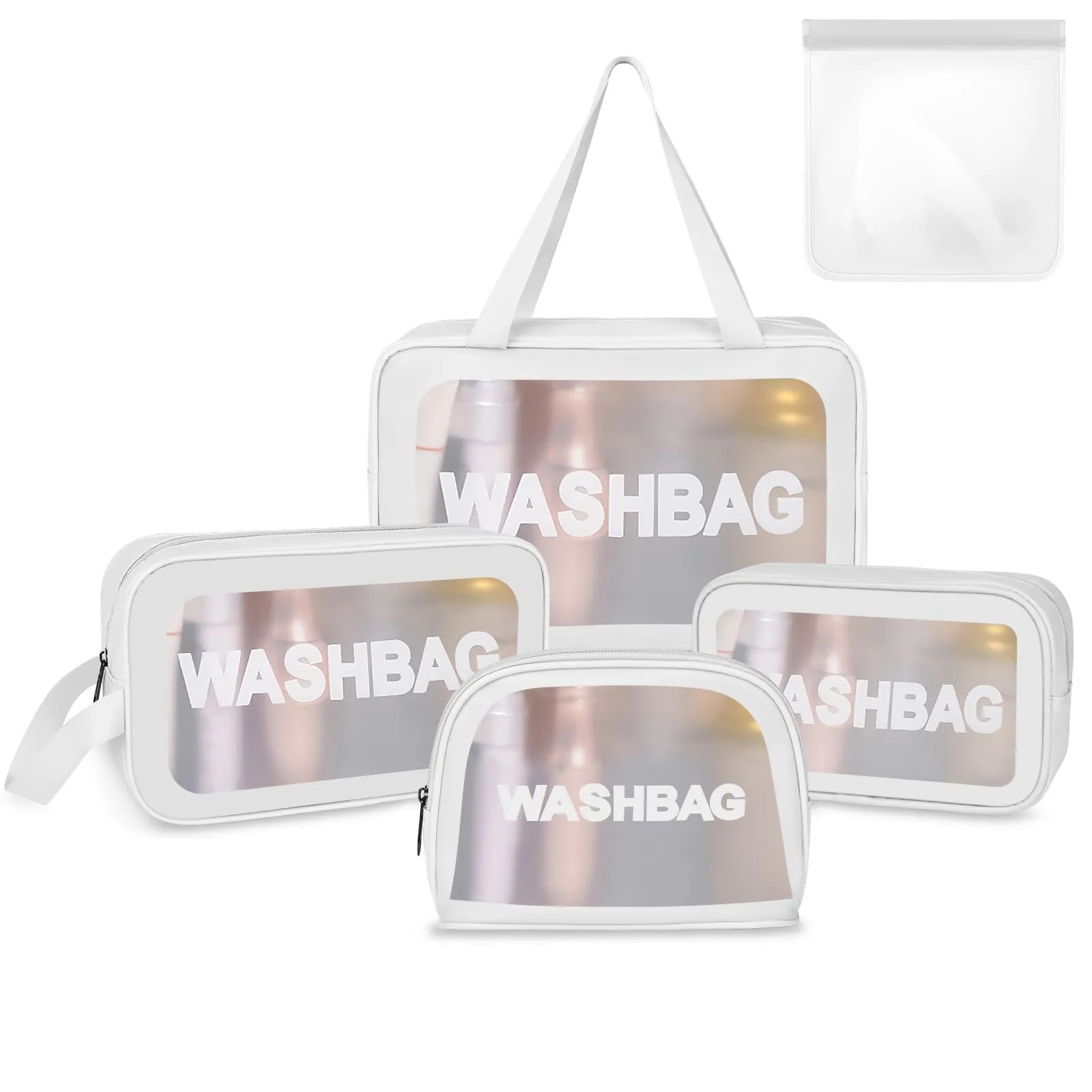 Aucuu Borse da Toilette Trasparenti in PVC, Set da 4 Pezzi, Beauty Case Impermeabile per Viaggio e Cosmetici - immagine 9