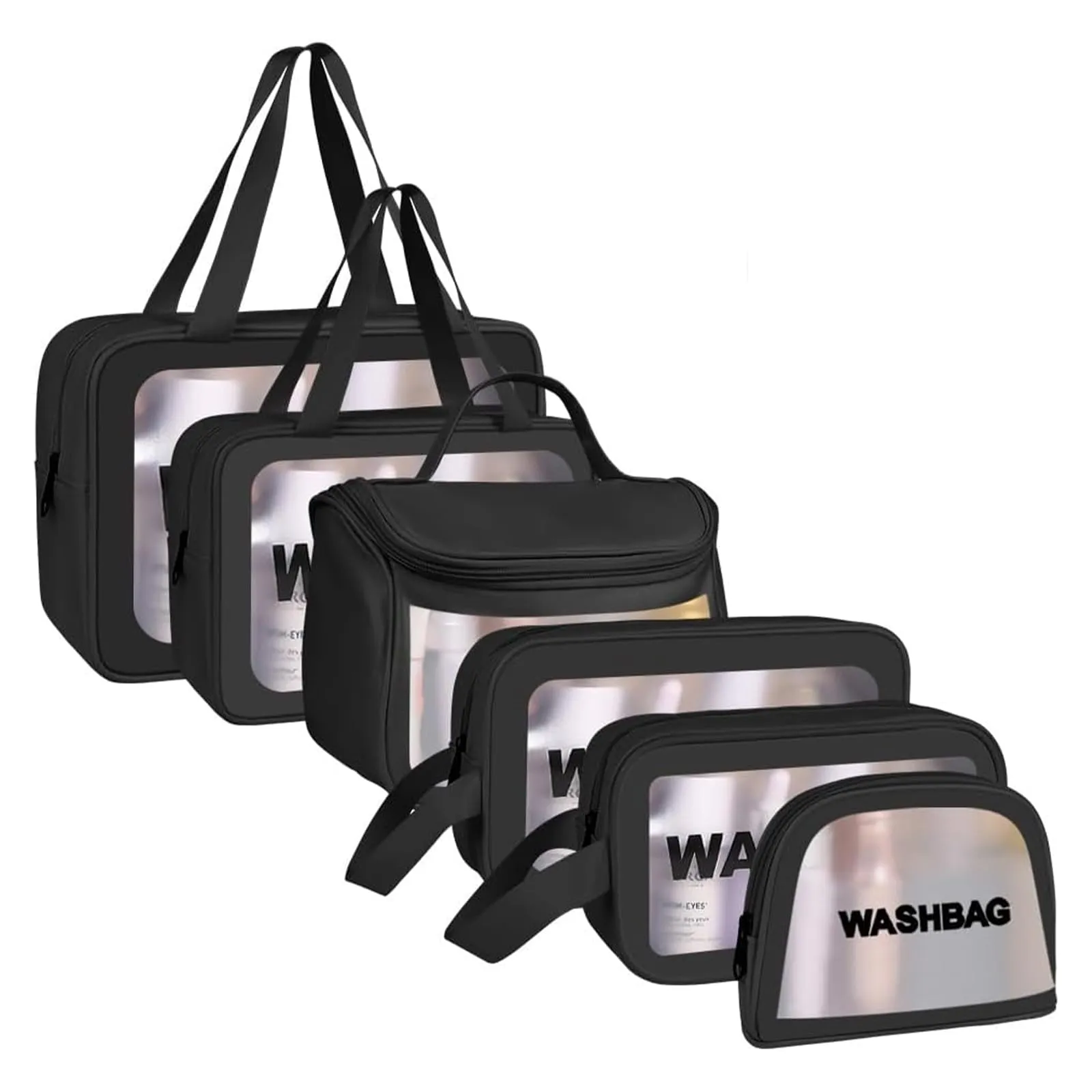 Aucuu Borse da Toilette Trasparente in PVC e PU, Set di 6 Pezzi, Impermeabile per Viaggio e Cosmetici - immagine 1