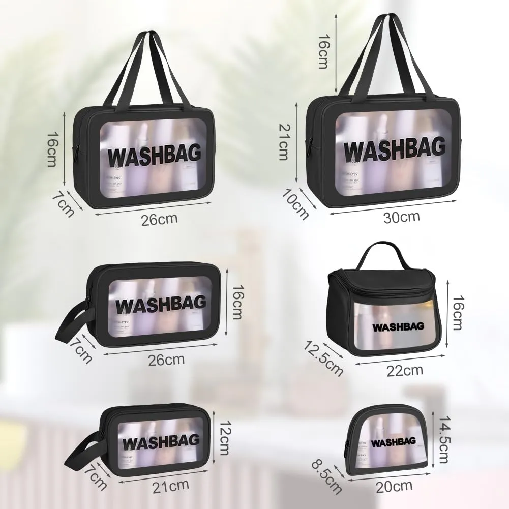 Aucuu Borse da Toilette Trasparente in PVC e PU, Set di 6 Pezzi, Impermeabile per Viaggio e Cosmetici - immagine 2