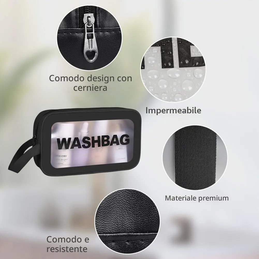 Aucuu Borse da Toilette Trasparente in PVC e PU, Set di 6 Pezzi, Impermeabile per Viaggio e Cosmetici - immagine 3
