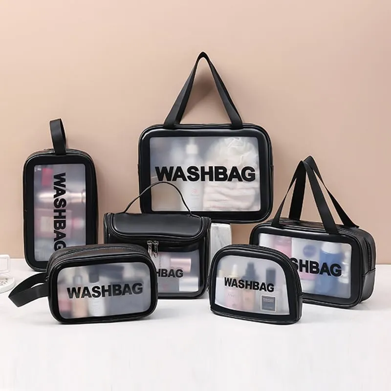 Aucuu Borse da Toilette Trasparente in PVC e PU, Set di 6 Pezzi, Impermeabile per Viaggio e Cosmetici - immagine 4