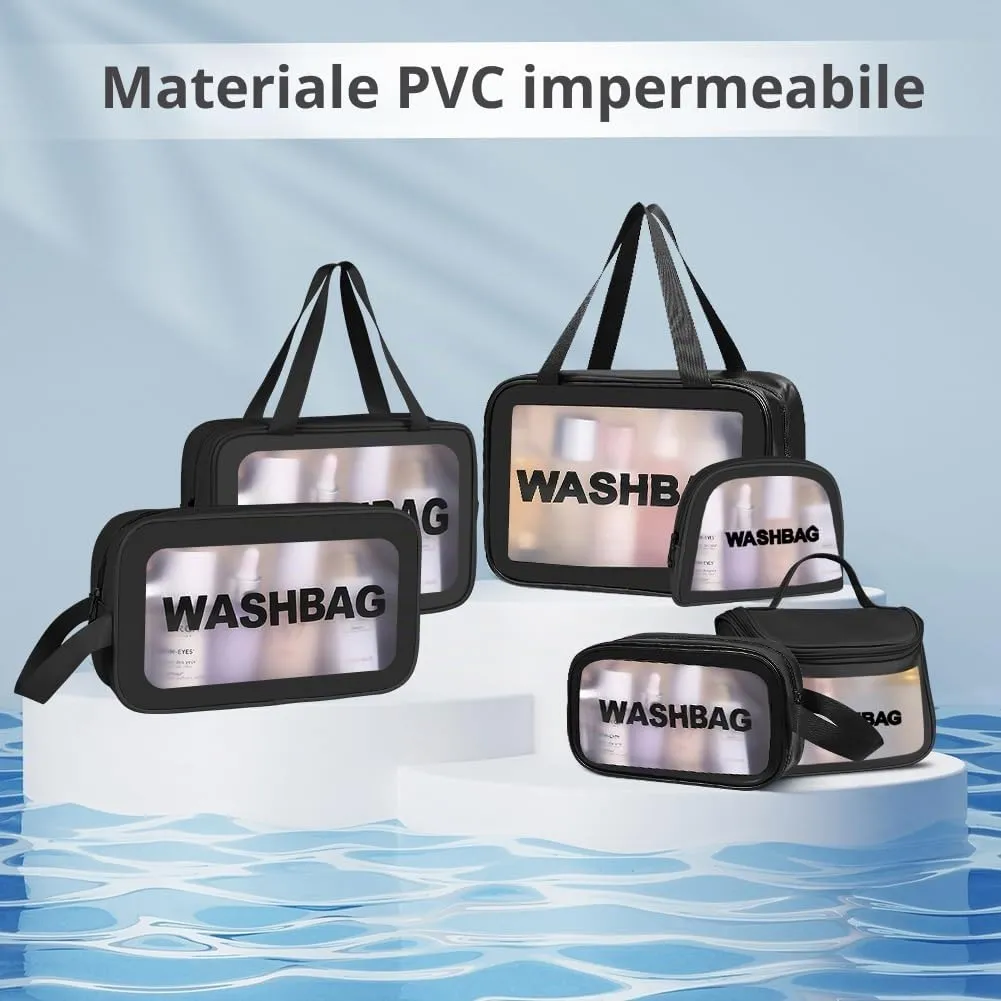 Aucuu Borse da Toilette Trasparente in PVC e PU, Set di 6 Pezzi, Impermeabile per Viaggio e Cosmetici - immagine 6