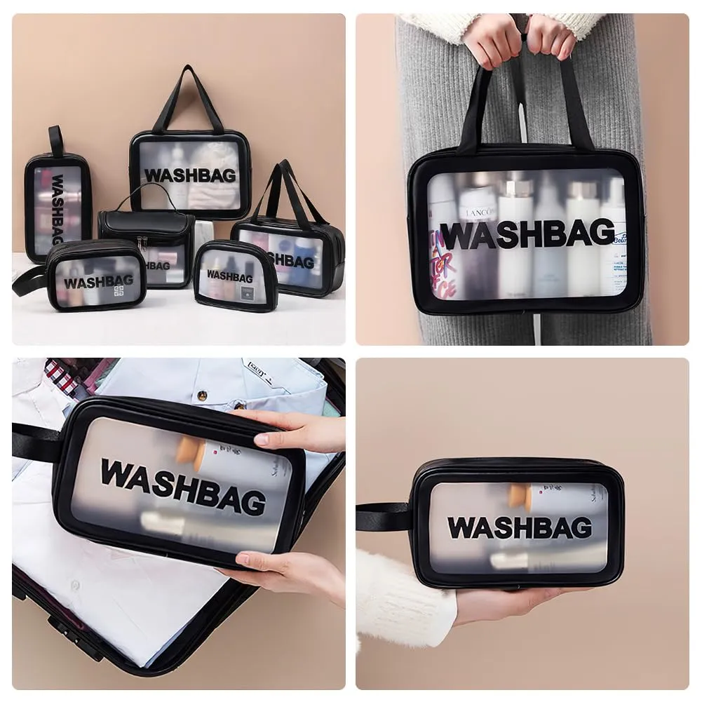 Aucuu Borse da Toilette Trasparente in PVC e PU, Set di 6 Pezzi, Impermeabile per Viaggio e Cosmetici - immagine 7
