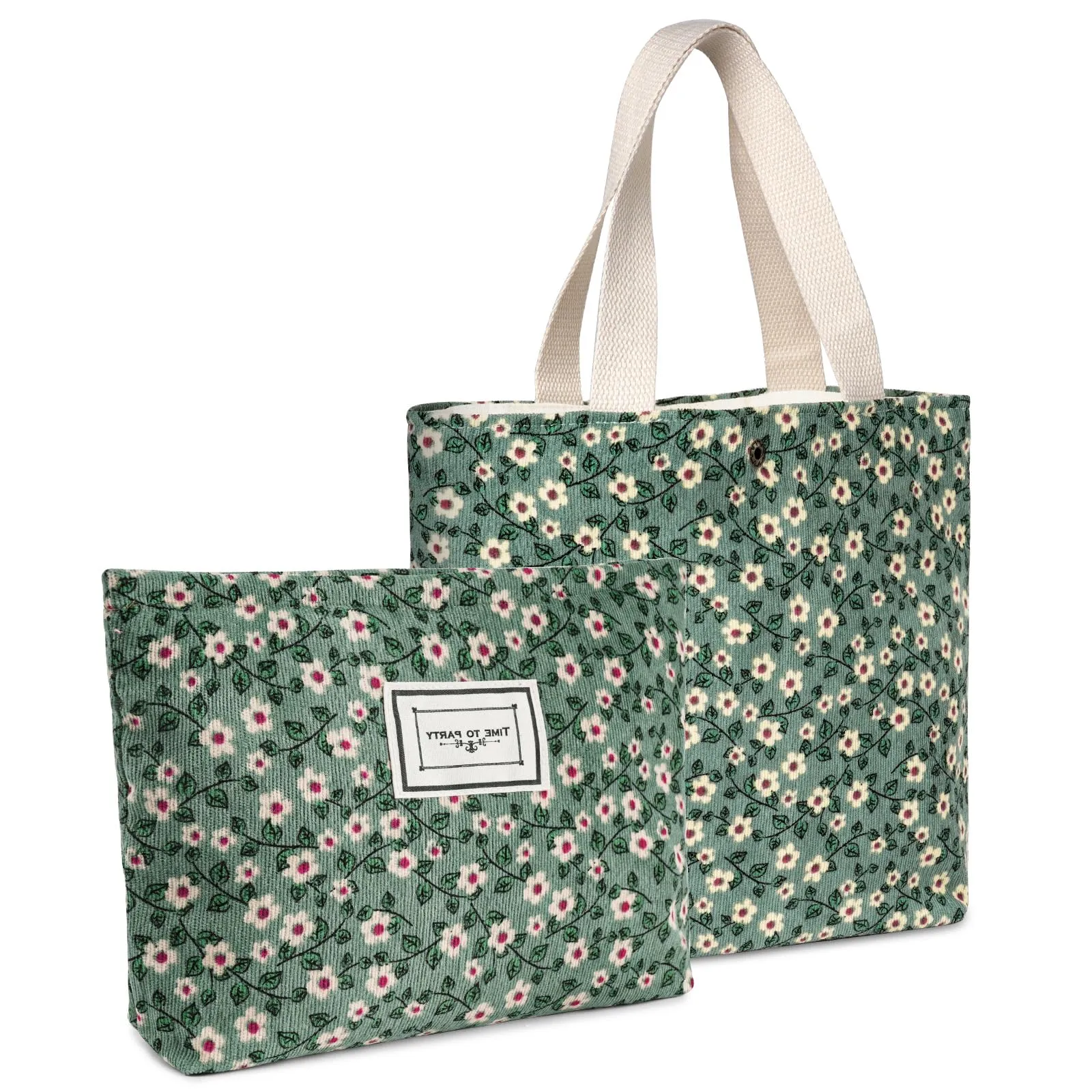 Aucuu Beauty Case da Viaggio, Borsa Cosmetica in Velluto a Coste Floreale, Set da 2 Pezzi - immagine 1