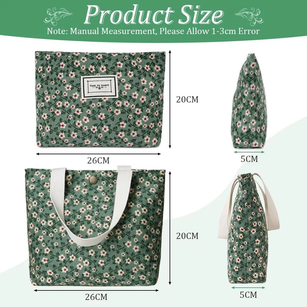 Aucuu Beauty Case da Viaggio, Borsa Cosmetica in Velluto a Coste Floreale, Set da 2 Pezzi - immagine 2