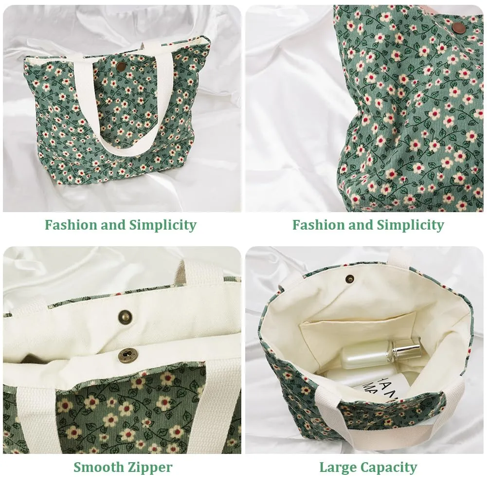 Aucuu Beauty Case da Viaggio, Borsa Cosmetica in Velluto a Coste Floreale, Set da 2 Pezzi - immagine 3