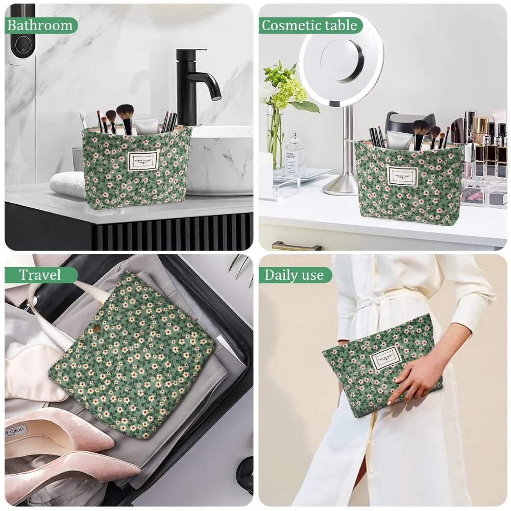 Aucuu Beauty Case da Viaggio, Borsa Cosmetica in Velluto a Coste Floreale, Set da 2 Pezzi - immagine 8