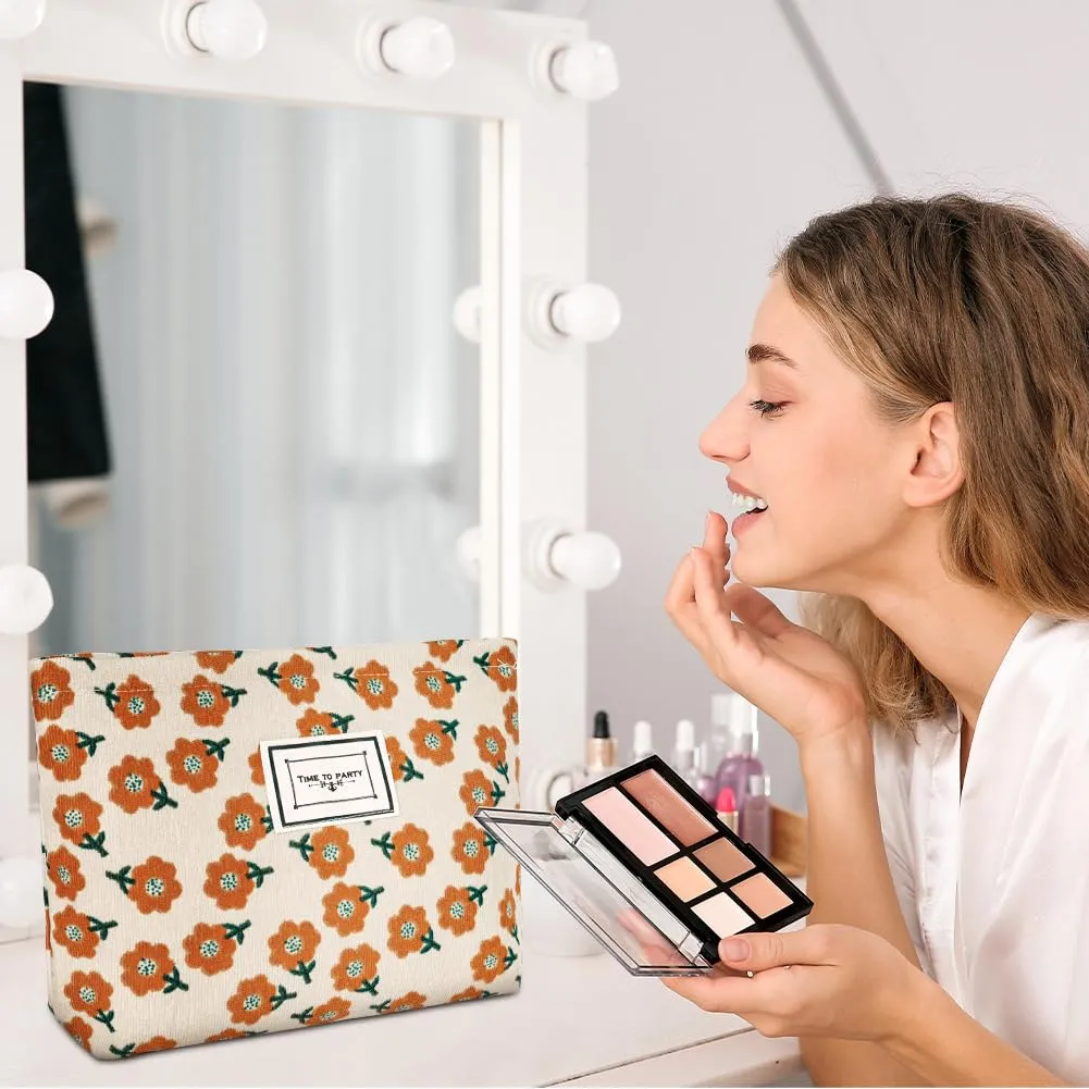 Aucuu Beauty Case da Viaggio, Borsa per Cosmetici e Trucchi in Velluto a Coste, Motivo Floreale, 2 Pezzi - immagine 7
