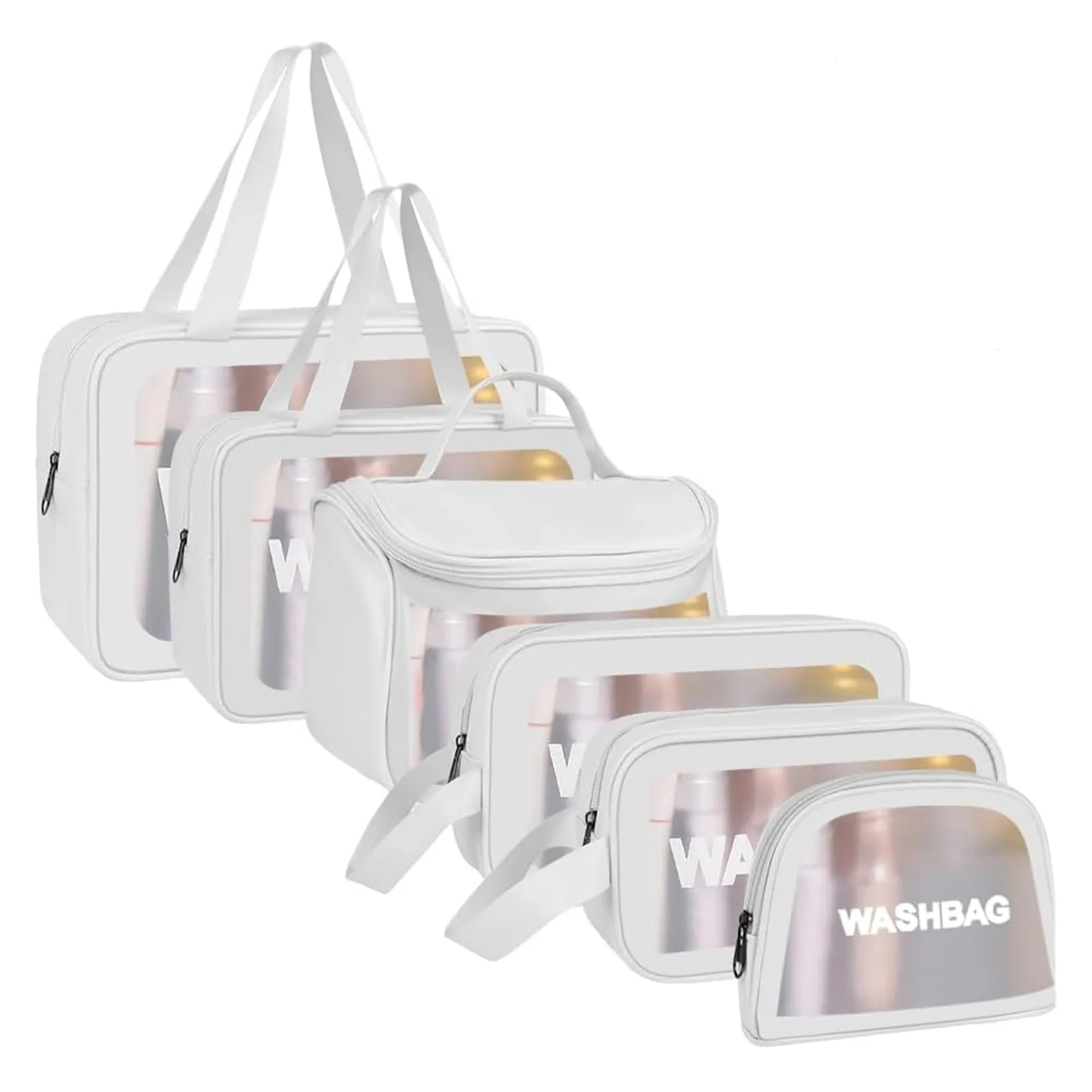 Aucuu Set 6 Borse da Toilette Trasparenti in PVC e PU Impermeabili - immagine 1