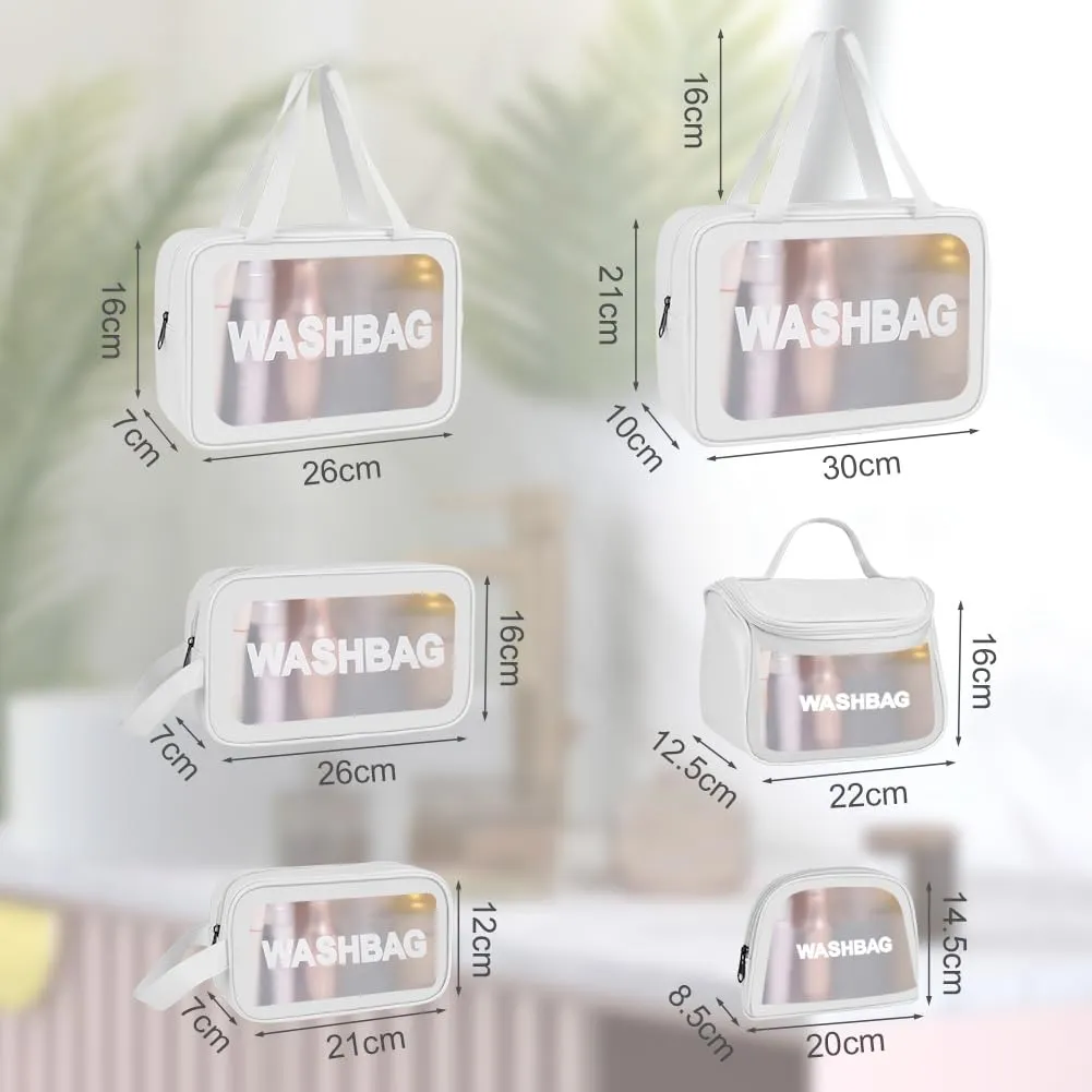 Aucuu Set 6 Borse da Toilette Trasparenti in PVC e PU Impermeabili - immagine 3