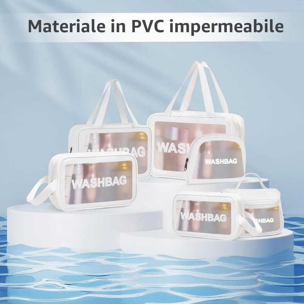 Aucuu Set 6 Borse da Toilette Trasparenti in PVC e PU Impermeabili - immagine 6