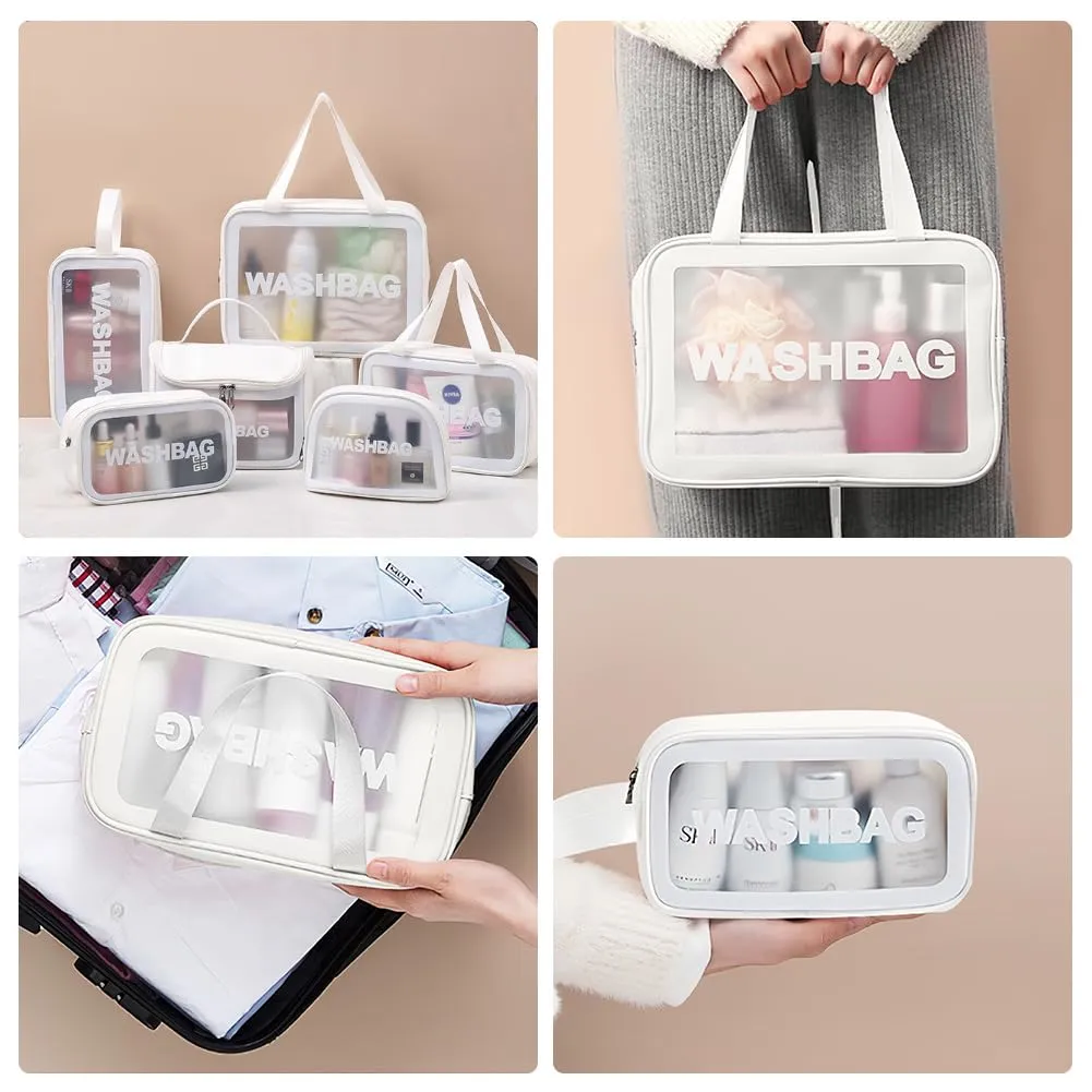Aucuu Set 6 Borse da Toilette Trasparenti in PVC e PU Impermeabili - immagine 7