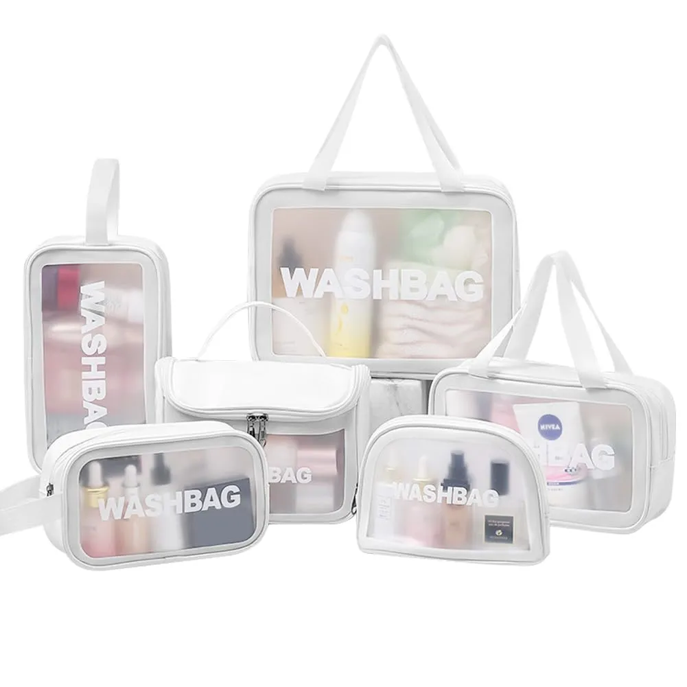 Aucuu Set 6 Borse da Toilette Trasparenti in PVC e PU Impermeabili - immagine 9