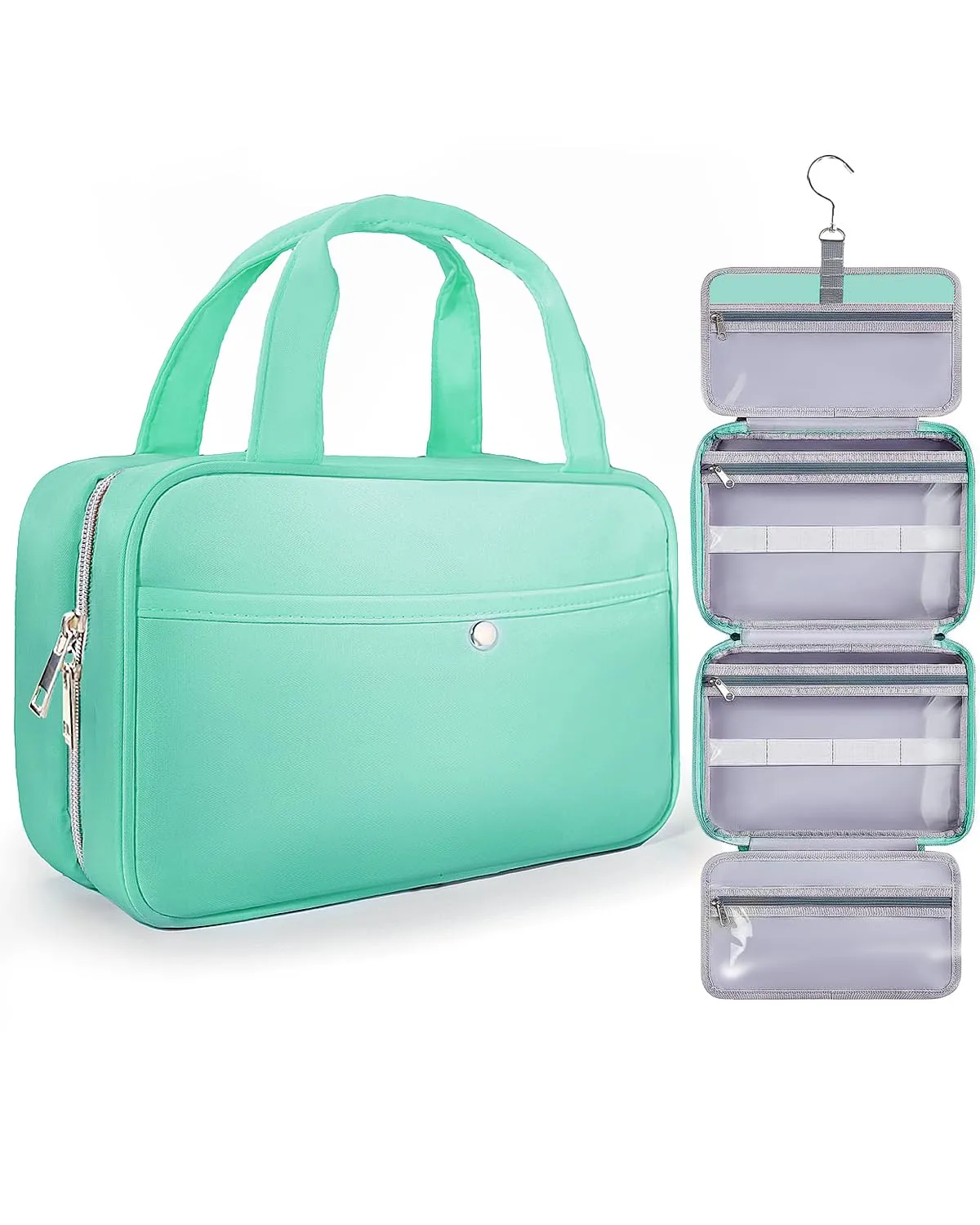 Chakipee Beauty Case da Viaggio da Appendere, Organizer Trucchi Impermeabile con Finestra Trasparente, Verde, Media - immagine 1