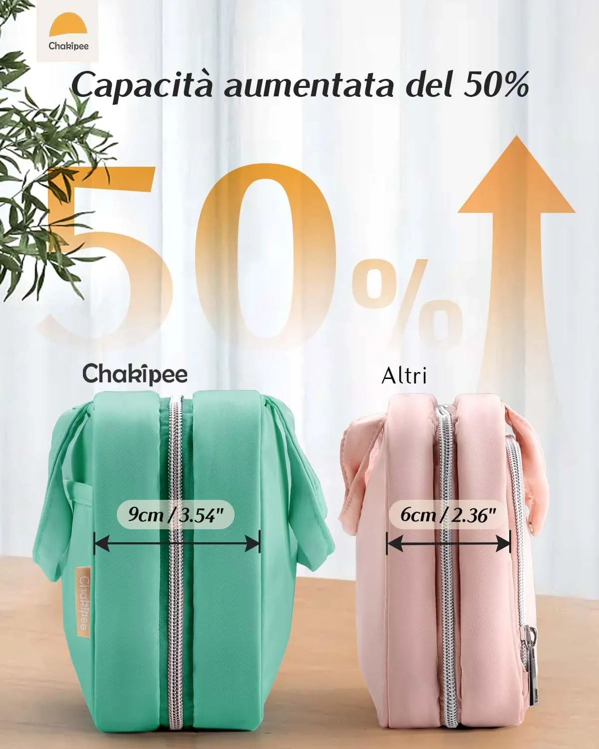 Chakipee Beauty Case da Viaggio da Appendere, Organizer Trucchi Impermeabile con Finestra Trasparente, Verde, Media - immagine 4
