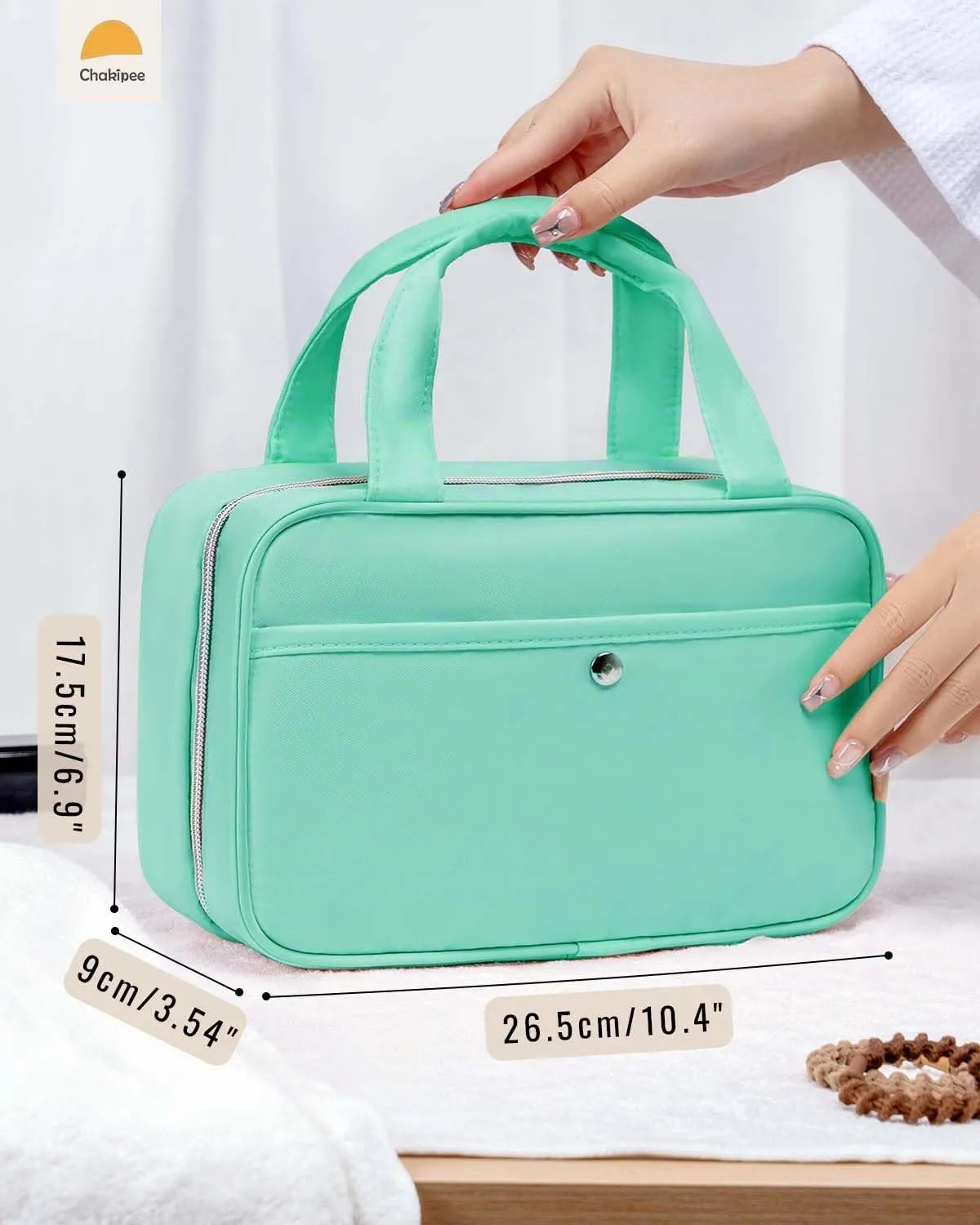 Chakipee Beauty Case da Viaggio da Appendere, Organizer Trucchi Impermeabile con Finestra Trasparente, Verde, Media - immagine 6