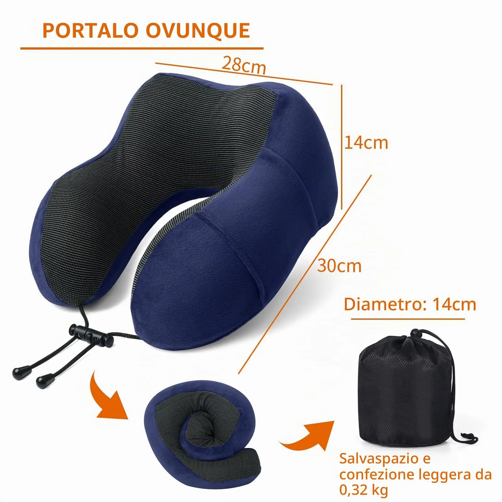 SOMLAW Cuscino da Viaggio per Collo in Memory Foam Regolabile, Set di 2 con Mascherina per Dormire, Tappi Auricolari e Borsa per Trasporto - immagine 3