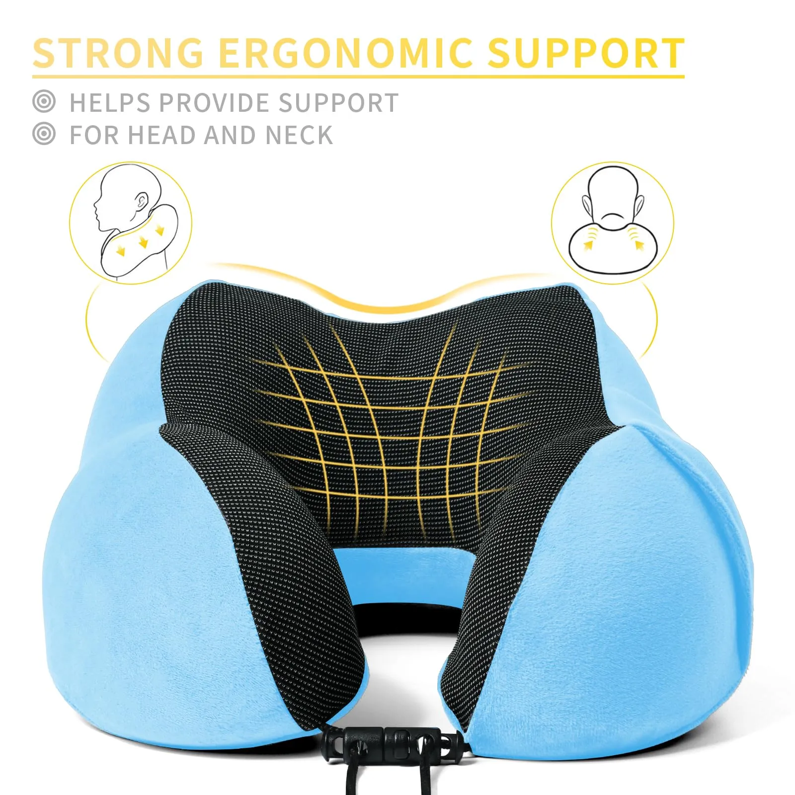 SOMLAW Cuscino da Viaggio per Collo in Memory Foam Regolabile, Set di 2 con Mascherina per Dormire, Tappi Auricolari e Borsa per Trasporto - immagine 4