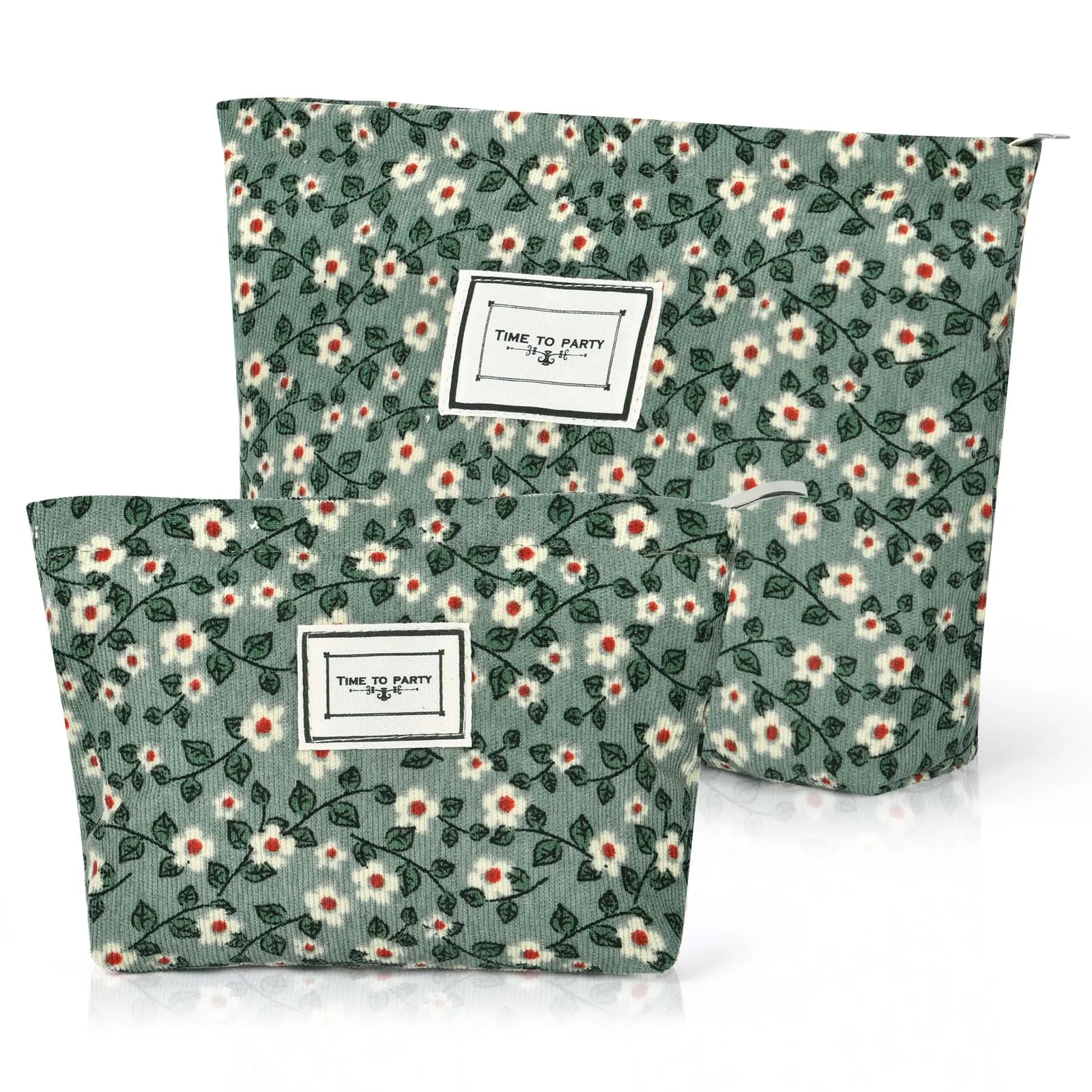 Aucuu Beauty Case da Viaggio, 2 Pezzi, Borsa Cosmetica in Velluto a Coste con Motivo Floreale per Donna - immagine 1