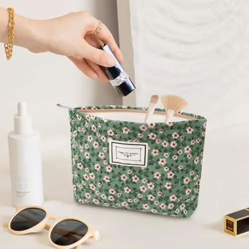 Aucuu Beauty Case da Viaggio, 2 Pezzi, Borsa Cosmetica in Velluto a Coste con Motivo Floreale per Donna - immagine 4