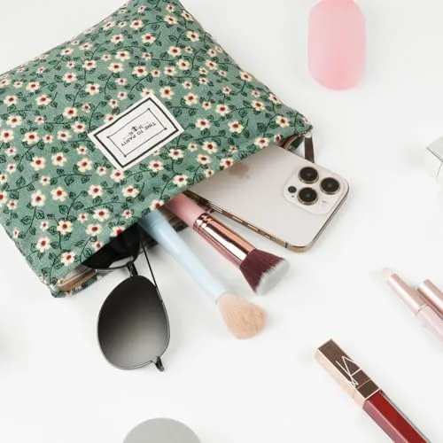 Aucuu Beauty Case da Viaggio, 2 Pezzi, Borsa Cosmetica in Velluto a Coste con Motivo Floreale per Donna - immagine 5
