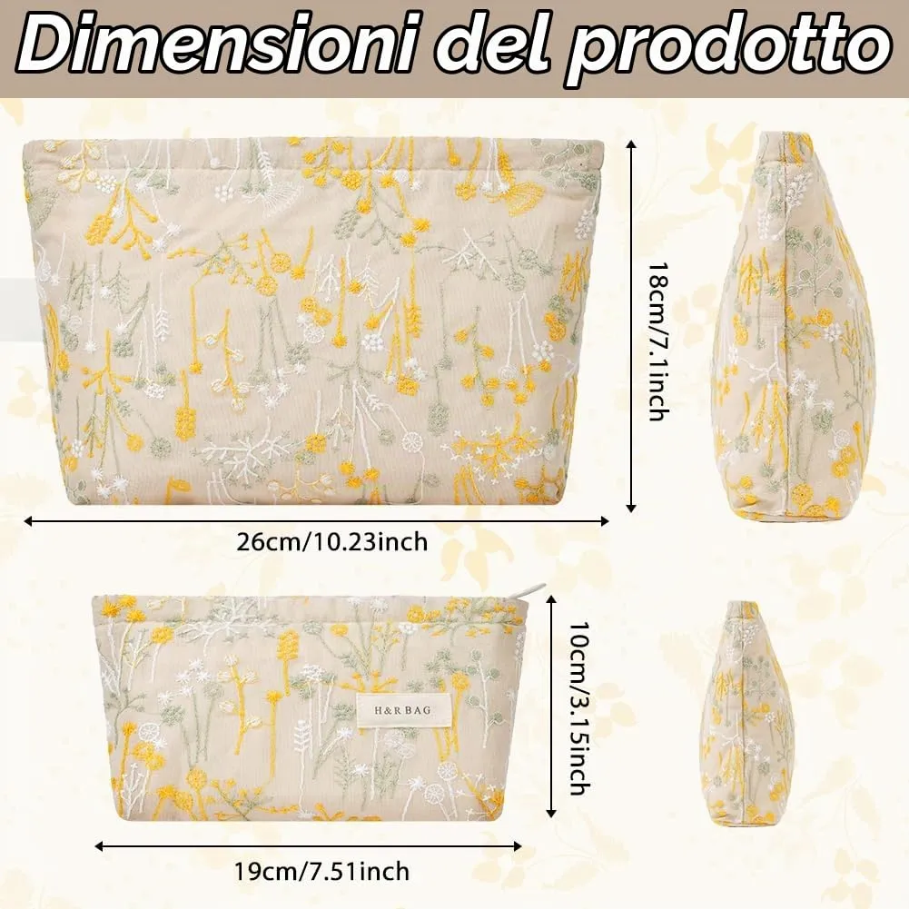 Aucuu Beauty Case Set, Ricamata Borsa Cosmetica da Viaggio, 2 Pezzi, 26x18cm e 19x10cm - immagine 2