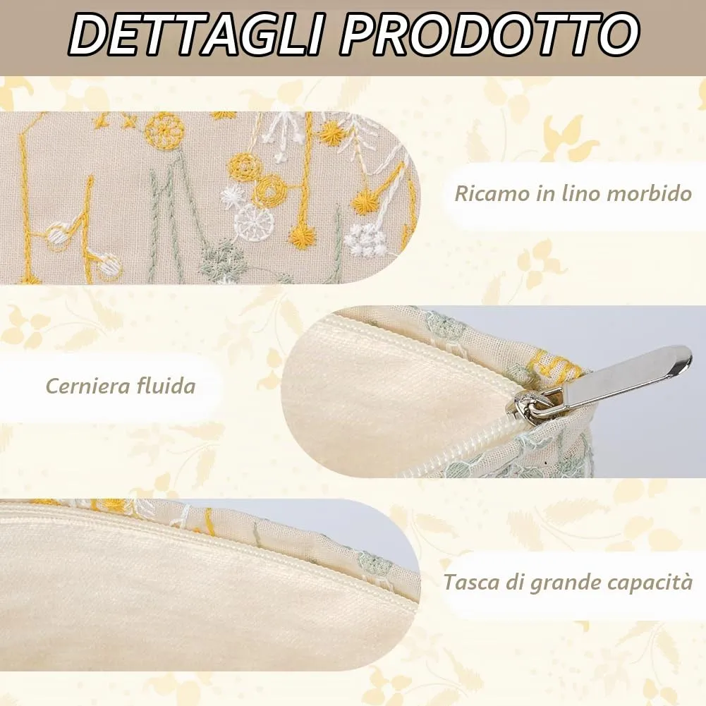 Aucuu Beauty Case Set, Ricamata Borsa Cosmetica da Viaggio, 2 Pezzi, 26x18cm e 19x10cm - immagine 3