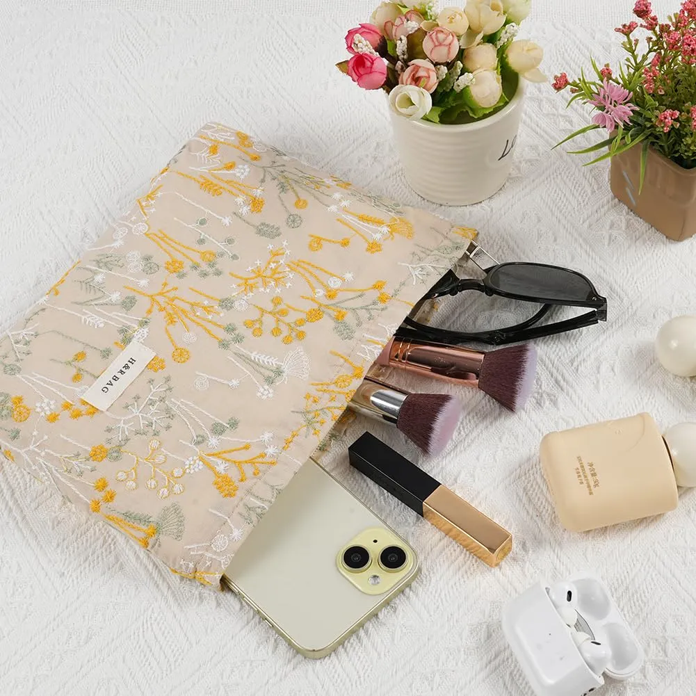 Aucuu Beauty Case Set, Ricamata Borsa Cosmetica da Viaggio, 2 Pezzi, 26x18cm e 19x10cm - immagine 4