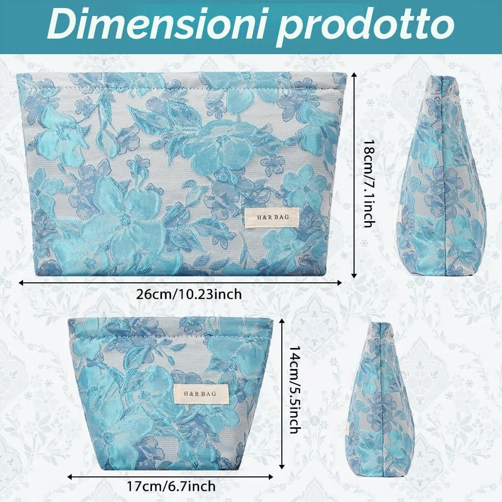 Aucuu Beauty Case Set, Borsa Cosmetica Ricamata Floreale, 2 Pezzi (26x18cm e 17x14cm) - immagine 2