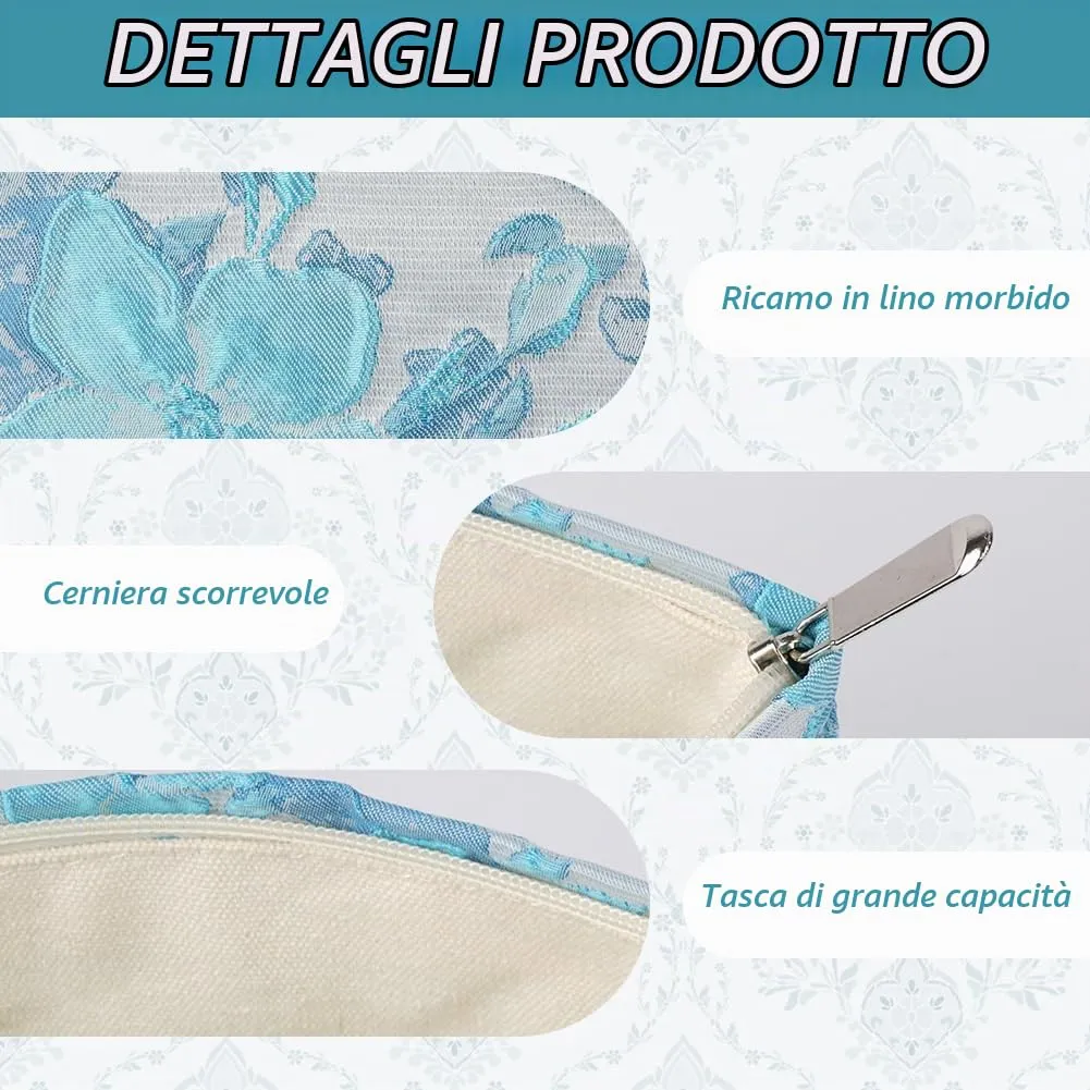Aucuu Beauty Case Set, Borsa Cosmetica Ricamata Floreale, 2 Pezzi (26x18cm e 17x14cm) - immagine 3