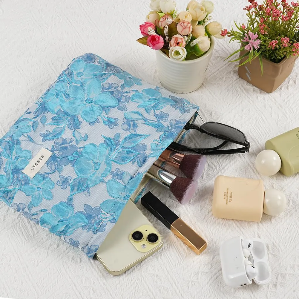 Aucuu Beauty Case Set, Borsa Cosmetica Ricamata Floreale, 2 Pezzi (26x18cm e 17x14cm) - immagine 4