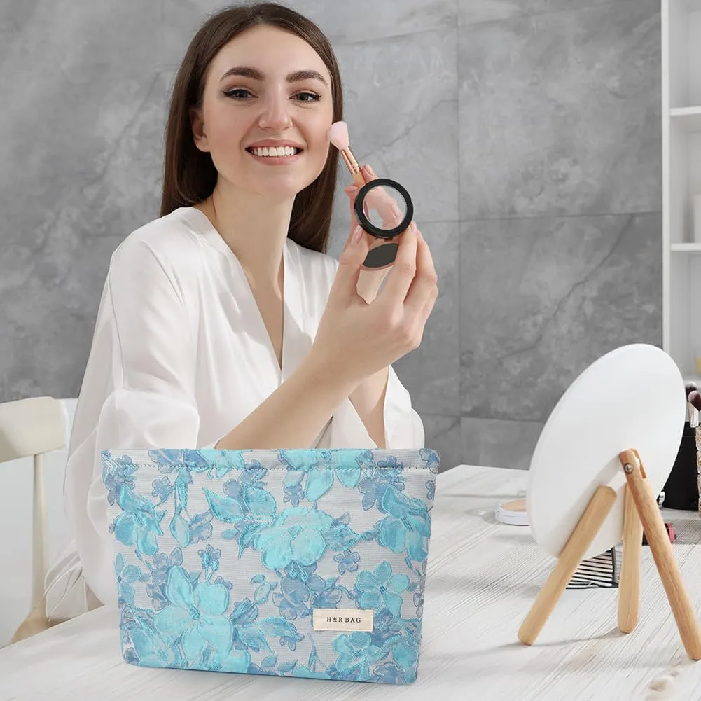 Aucuu Beauty Case Set, Borsa Cosmetica Ricamata Floreale, 2 Pezzi (26x18cm e 17x14cm) - immagine 6