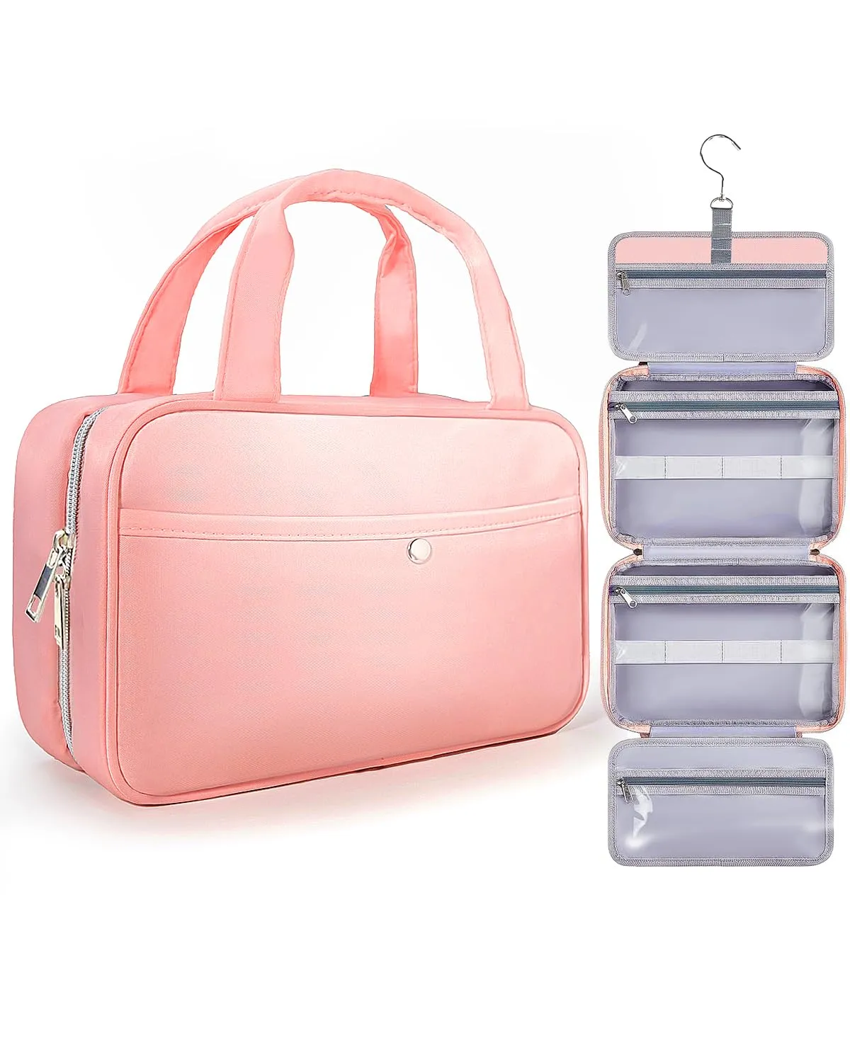 Chakipee Beauty Case da Viaggio da Appendere, Organizer Trucchi Impermeabile con Finestra Trasparente, Rosa Scuro, Media - immagine 1