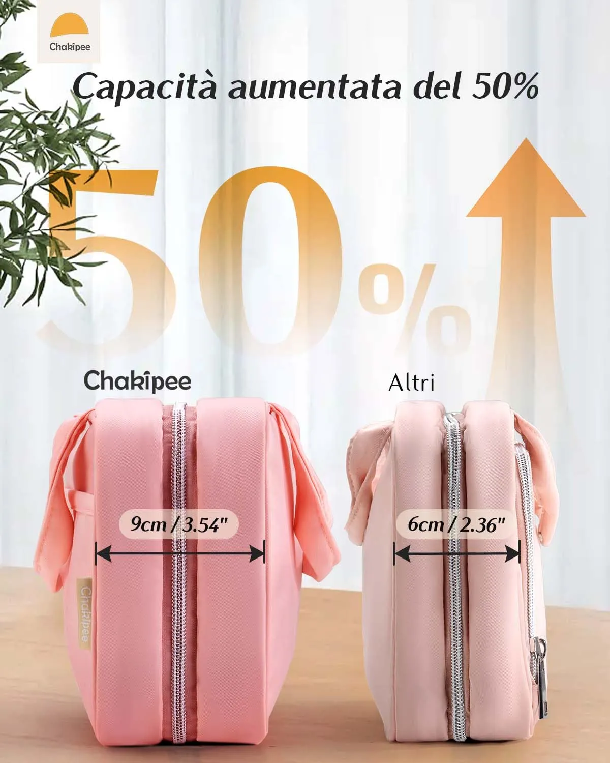 Chakipee Beauty Case da Viaggio da Appendere, Organizer Trucchi Impermeabile con Finestra Trasparente, Rosa Scuro, Media - immagine 4