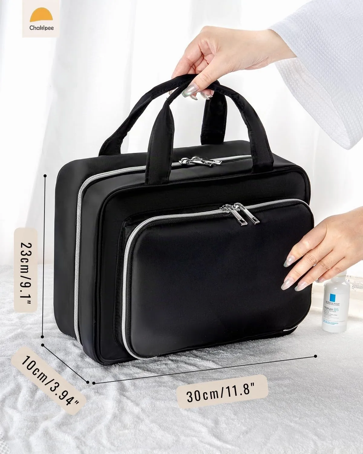 Chakipee Beauty Case da Viaggio da Appendere, Organizer Trucchi Impermeabile con Finestra Trasparente, Nero, Grande - immagine 2