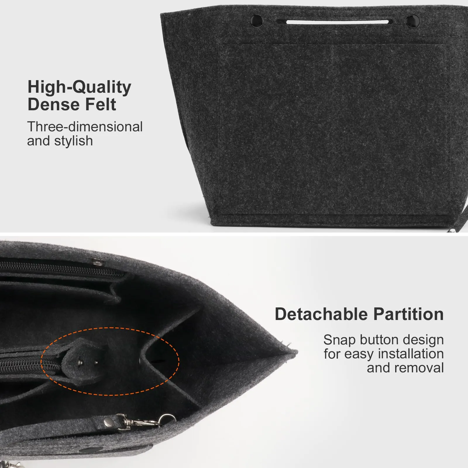 ZOLGINAH Organizer in Feltro per Borsa Longchamp Le Pliage, con Scomparto Estraibile e Portachiavi, Grigio Scuro, L - immagine 4