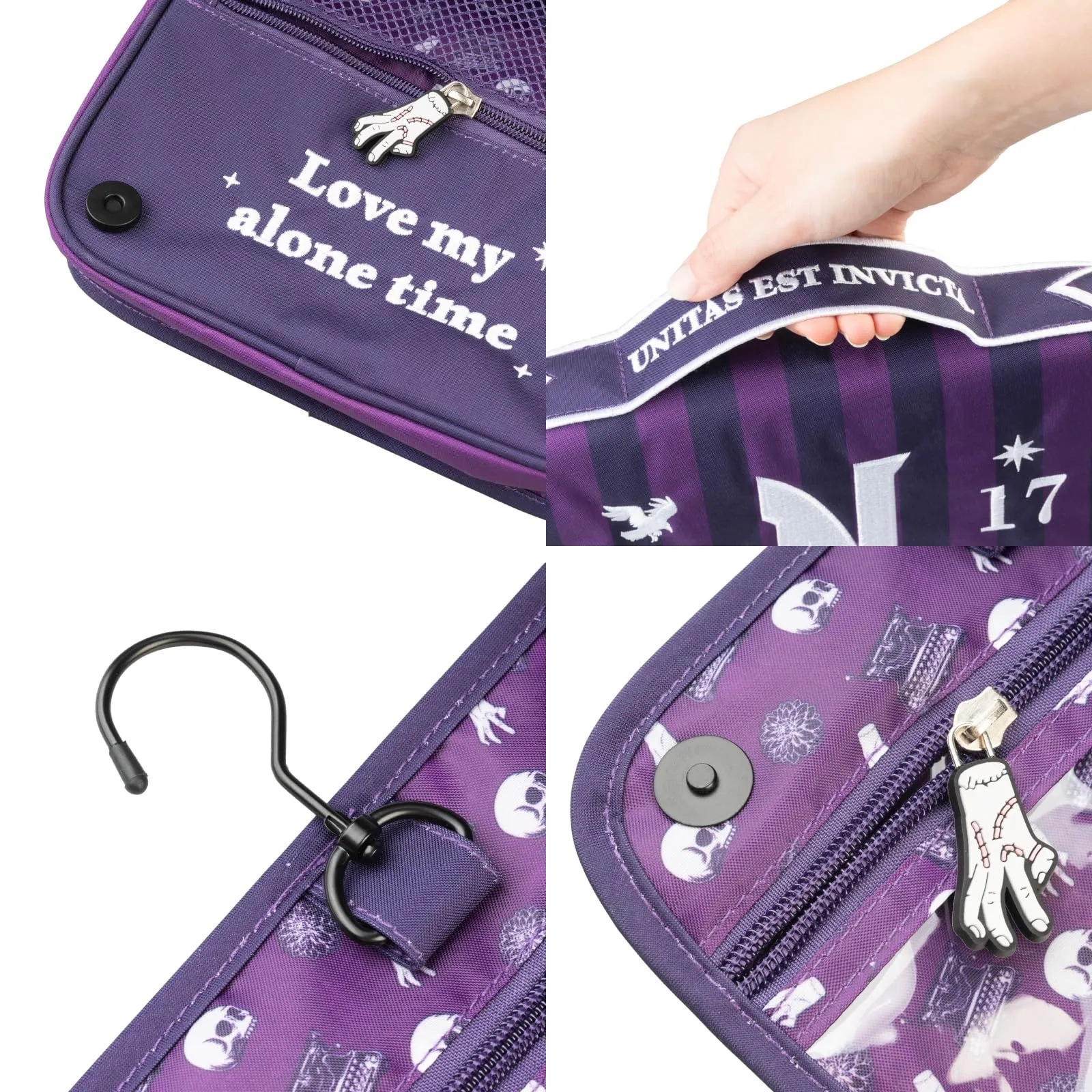 Grupo Erik Beauty Case da Viaggio Mercoledì Addams, Impermeabile con Scomparti e Gancio, 24 x 20 x 9 cm - immagine 3