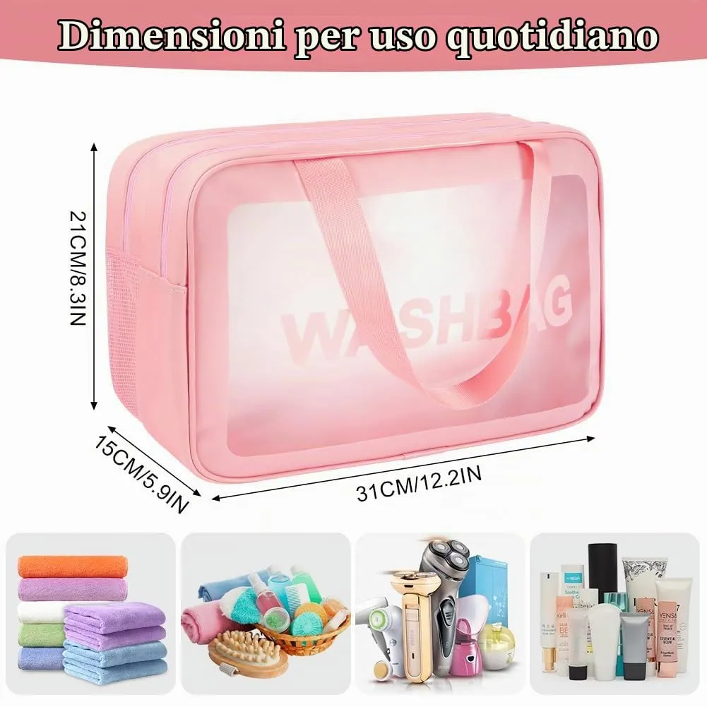 Aucuu Borse Da Toilette Trasparente in PVC e PU Impermeabile per Viaggio - immagine 2