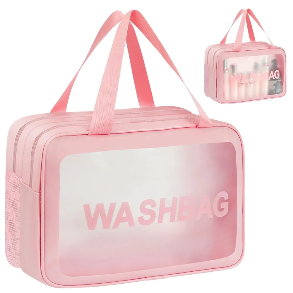 Aucuu Borse Da Toilette Trasparente in PVC e PU Impermeabile per Viaggio - immagine 8
