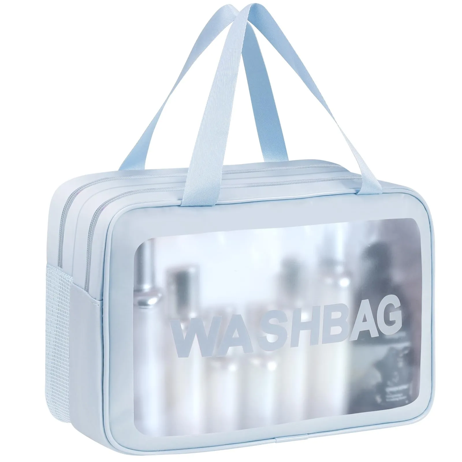 Aucuu Beauty Case Trasparente in PVC e PU, Borsa Cosmetici da Viaggio Impermeabile con Separazione Umido e Asciutto - immagine 1