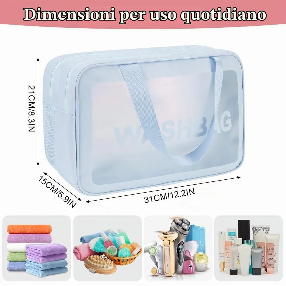 Aucuu Beauty Case Trasparente in PVC e PU, Borsa Cosmetici da Viaggio Impermeabile con Separazione Umido e Asciutto - immagine 2