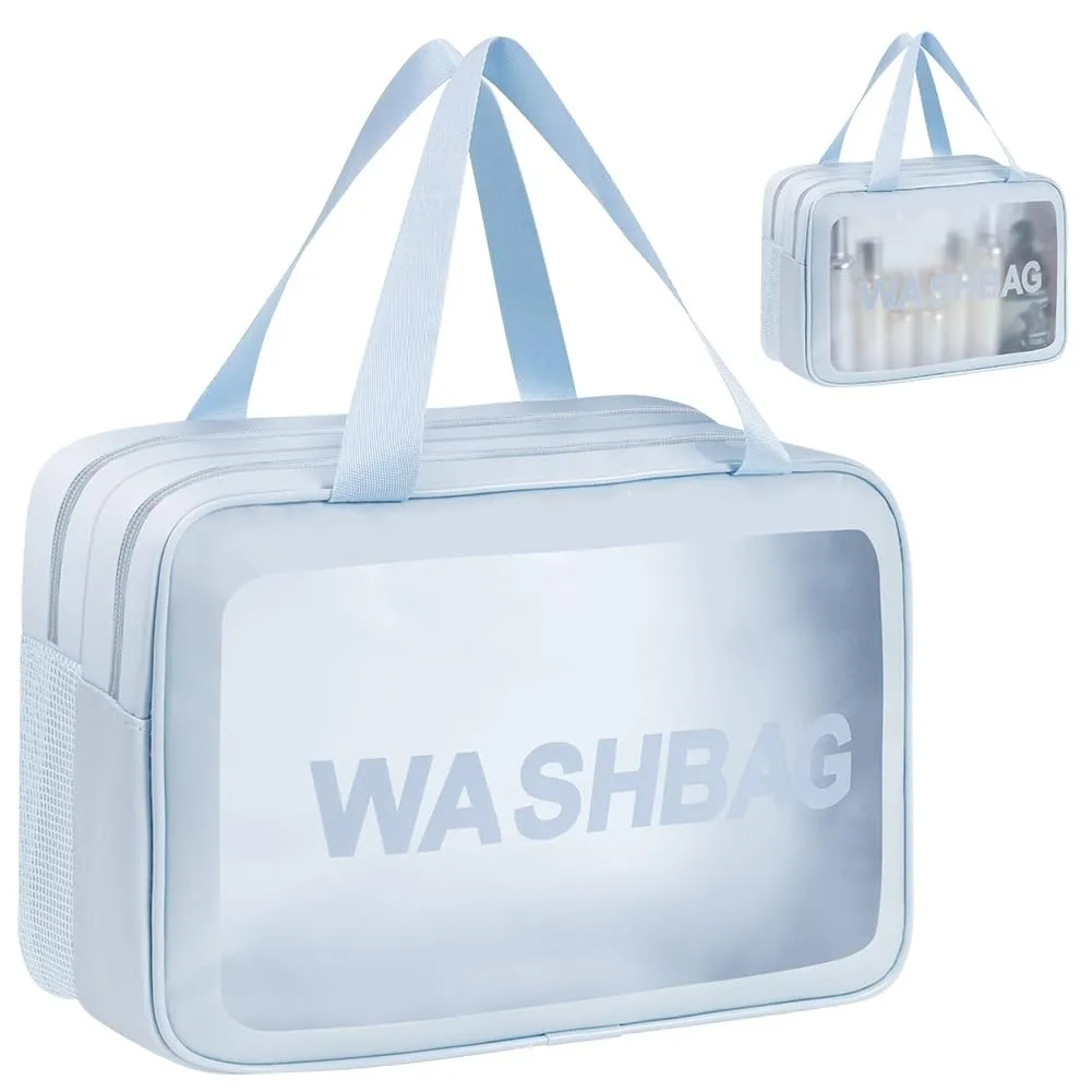Aucuu Beauty Case Trasparente in PVC e PU, Borsa Cosmetici da Viaggio Impermeabile con Separazione Umido e Asciutto - immagine 8