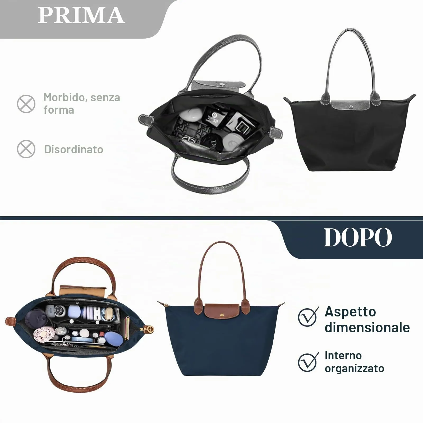 AIDUCHO Organizer da Borsa in Feltro per Longchamp, Grigio Scuro, M - immagine 5