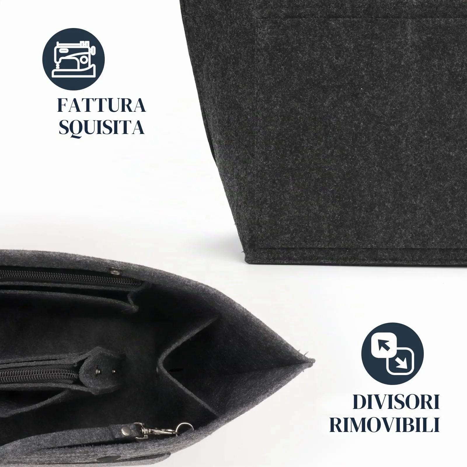 AIDUCHO Organizer da Borsa in Feltro per Longchamp, Grigio Scuro, L - immagine 4
