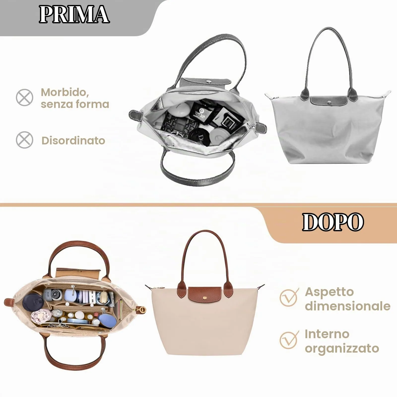 AIDUCHO Organizer in Feltro per Borse Longchamp, Beige, M - immagine 5