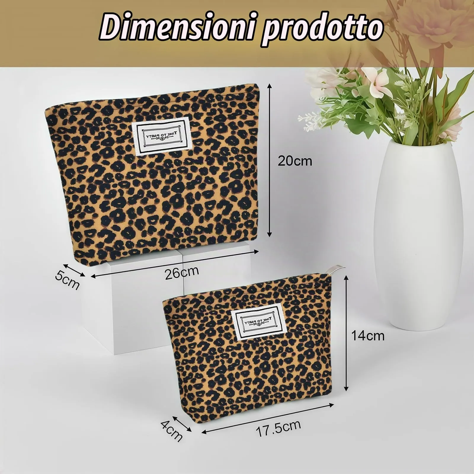 Aucuu Beauty Case da Viaggio, Set di 2 Borse per Cosmetici e Trucchi, Stampa Leopardata - immagine 2