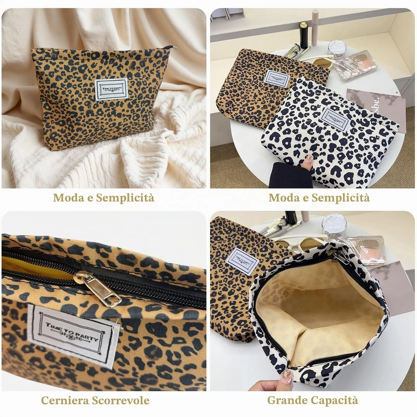 Aucuu Beauty Case da Viaggio, Set di 2 Borse per Cosmetici e Trucchi, Stampa Leopardata - immagine 3